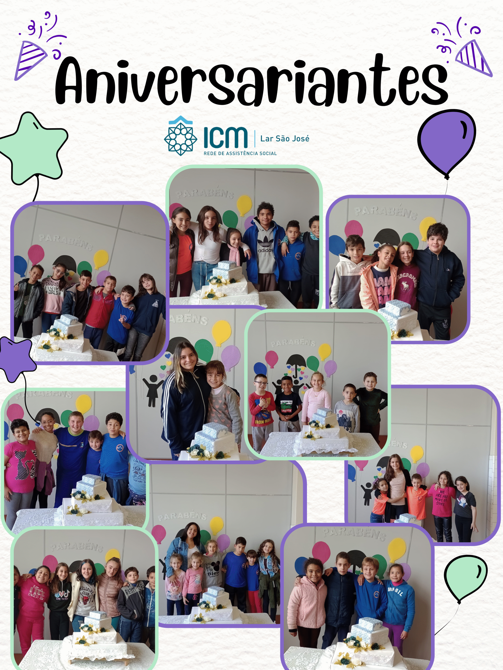 Cartaz-divertido-aniversariantes-do-mes-com-fotos-verde-e-roxo-1