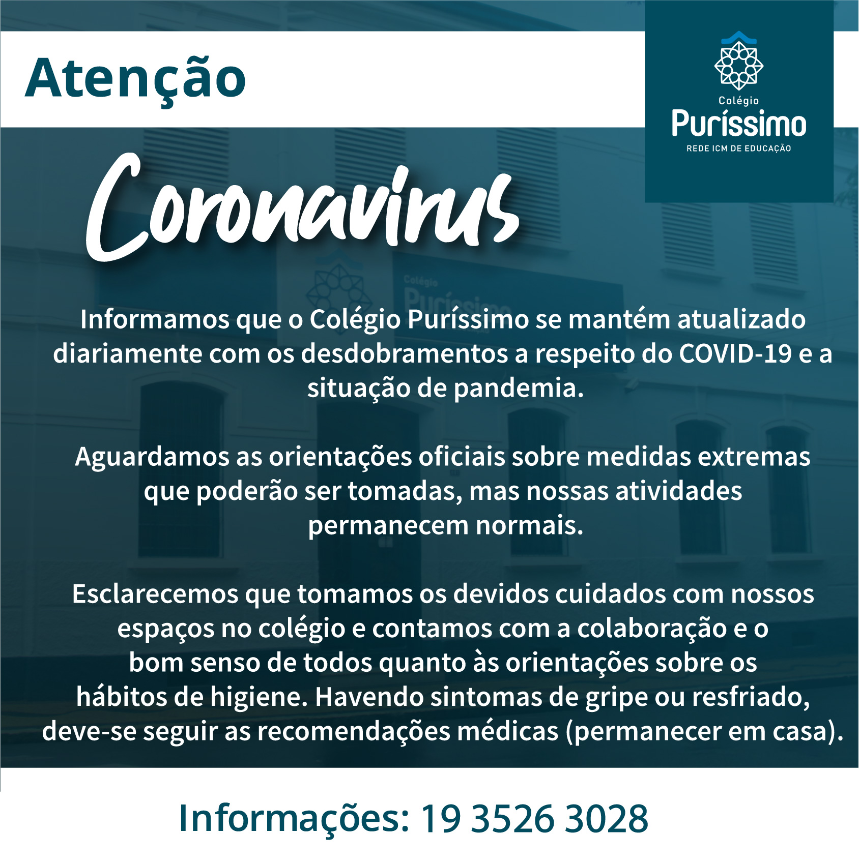 Atenção pais e responsáveis dos alunos da Educação Infantil e Ensino  Fundamental I – Colégio Puríssimo Coração de Maria