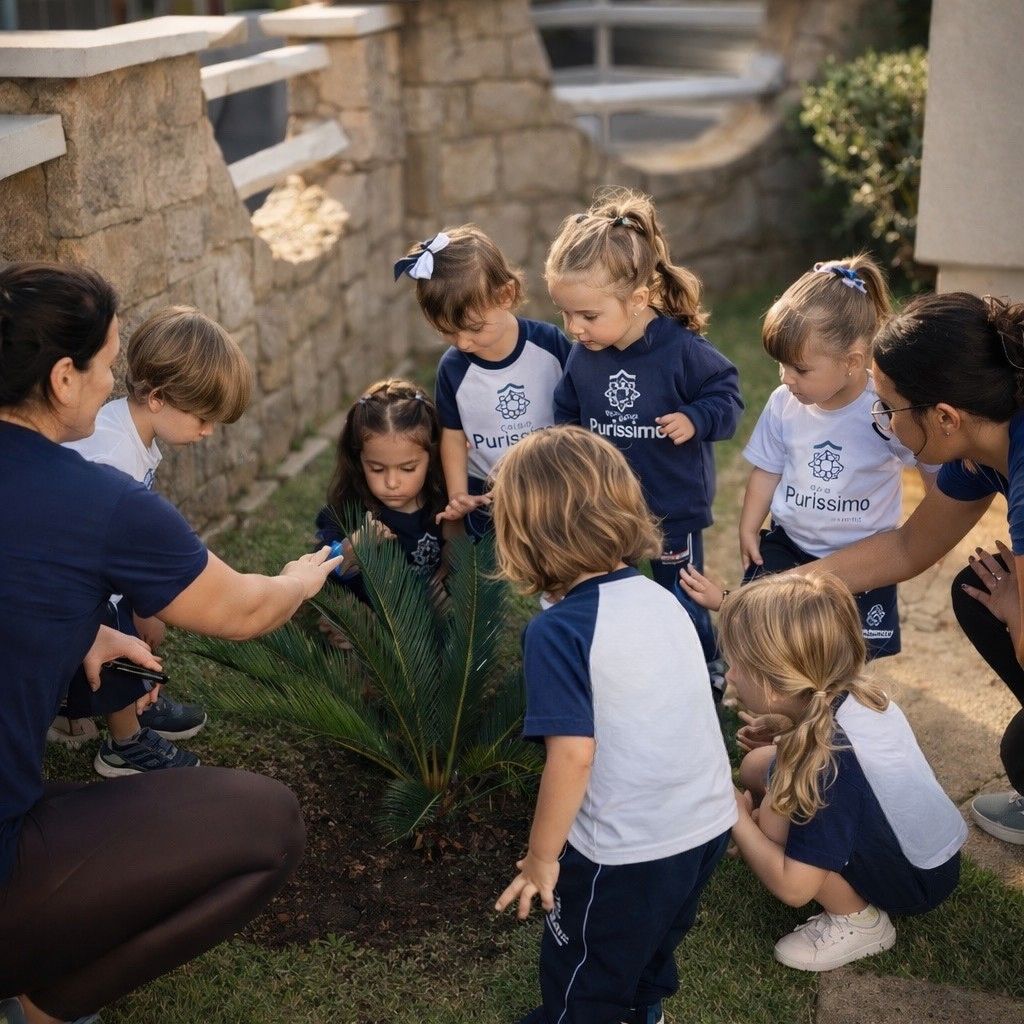 Crianças do maternal explorando diferentes texturas em atividade sensorial na Educação Infantil