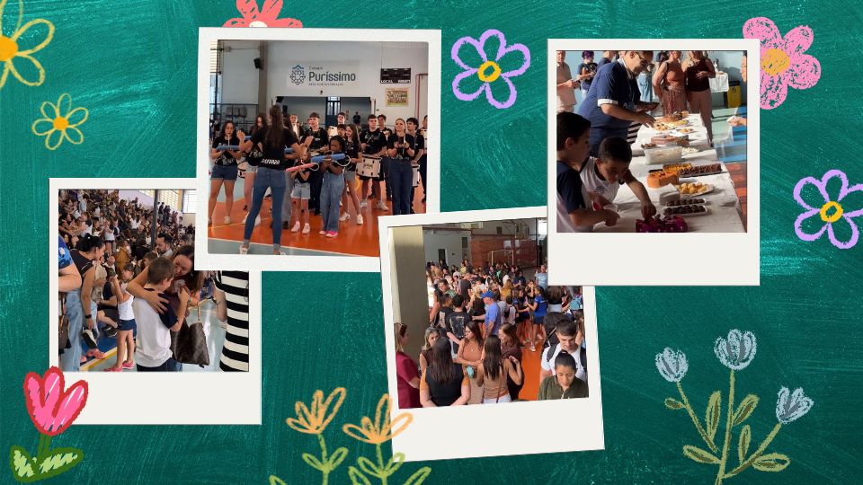 Mães acompanhando apresentação cultural dos alunos durante café da manhã especial no Colégio Puríssimo em Rio Claro